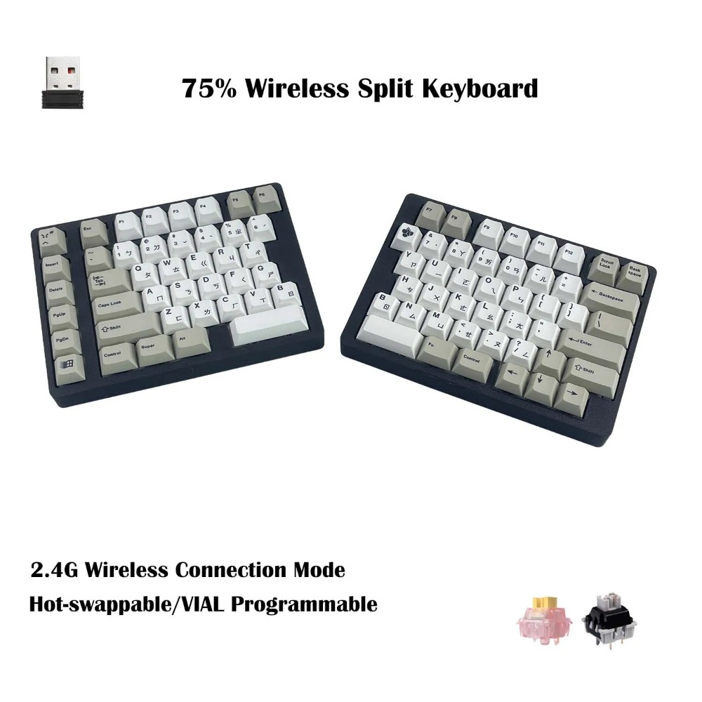Tablet Accessories 3D Print - WS75 Эргономичная раздельная механическая клавиатура, беспроводная,